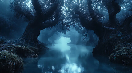 Enchanting Mystical Forest River at Dusk