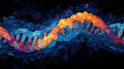 Abstract Artistic Representation of DNA Double Helix in Vibrant Colors