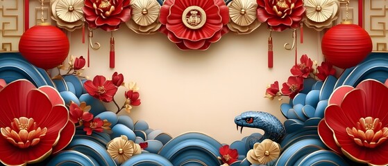 Happy Chinese new year 2026 floral and Chinese ornaments, year of the horse, background.