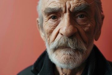 Portrait of an old man with a white beard on a red background