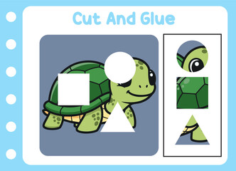 cut and glue animal cute turtle. kids puzzle.