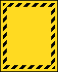 A vertical rectangle background with medium diagonal yellow and black stripes on the border and a yellow center with a black contour.