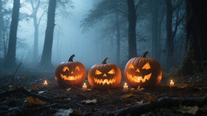 A hauntingly atmospheric Halloween scene in a dark, misty forest. Halloween, Halloween Costumes, Halloween Background, Happy Halloween