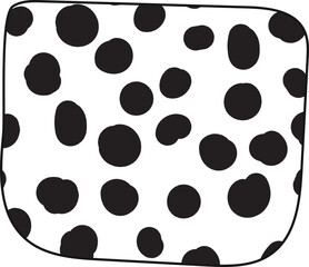 Black outline, organic square with rounded corners, filled with dalmatian-like polka dots.