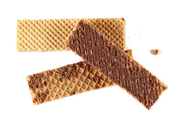 Chocolate wafers isolated on white background, top view