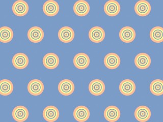 Seamless pastel concentric circles pattern on a muted blue background, perfect for textile prints, wallpapers, and website designs.