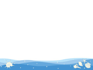 波と貝殻のシンプルなフレーム枠イラスト