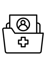 Medical file folder icon with person and cross.
Healthcare record symbol. patient file in a folder
