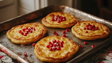 Delicious Golden Pancakes Topped with Pomegranate Seeds
