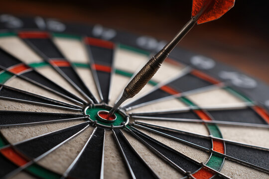 Dart hitting the bullseye on a dartboard