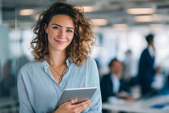 Confident woman with tablet in office