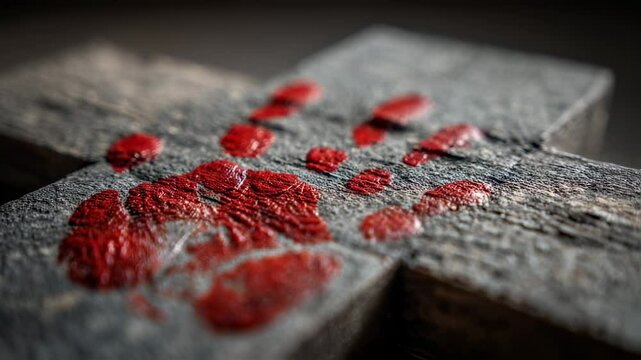 Closeup of a y handprint on the cross, reminding us of the physical and emotional pain Jesus endured for our sins.