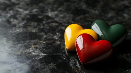 Fototapeta premium Colorful hearts on black, copy space.