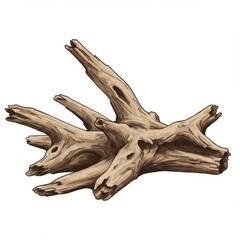 Light Brown Weathered Driftwood Piece Isolated on White Background