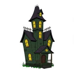Obraz premium Green Spooky House Halloween Illustration