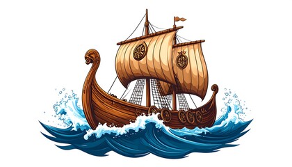 Nordic longboat cutting through deep sea high resolution photo