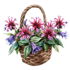 watercolor vector of A Monarda Flower Basket, high quality, isolated on a white background.