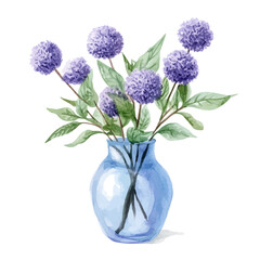 A Mistflower In A Vase, watercolor illustration vector, high quality, isolated on a white background.