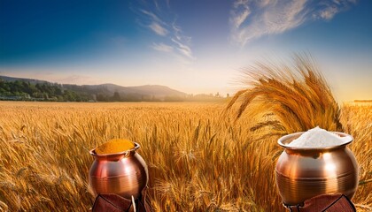 warm baisakhi celebration with wheat fields
