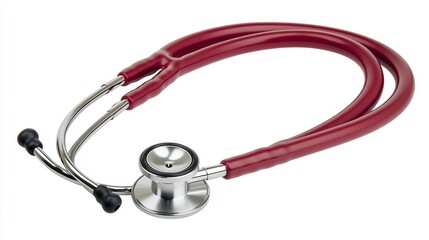 Red stethoscope isolated on white background.