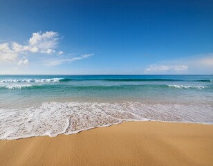 Fototapeta premium tranquil beach with clear blue sky and gentle waves on sandy shore