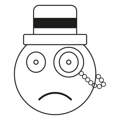 Monocle face icon. Sad emoji expression. Vector retro character. Hat and monocle.