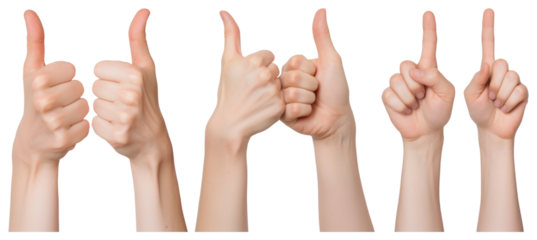 PNG Diverse thumbs up gestures displayed, element set on transparent background