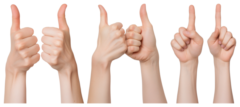 PNG Diverse thumbs up gestures displayed, element set on transparent background