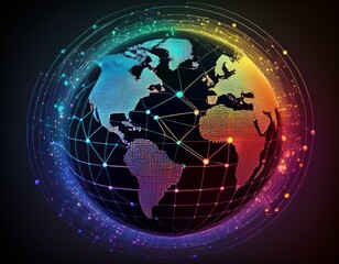 digital globe with interconnected data points in a rainbow of colors