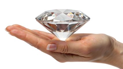 Hand holding diamond, a symbol of business and money
