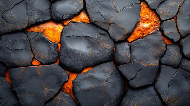 Abstract Dark Grey and Orange Cracked Stone Texture Background