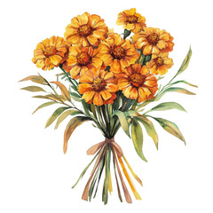 A Marigold Bouquet, watercolor clipart vector, high quality, isolated on a white background.