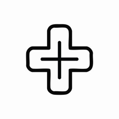 Obraz premium Black outline of a plus sign with rounded corners centered on a white background