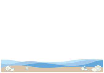 波と貝殻のシンプルなフレーム枠イラスト