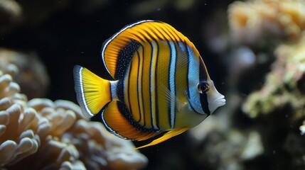 Radiant Butterflyfish Portrait Exhibiting Striking Patterns and Vivid Coloration