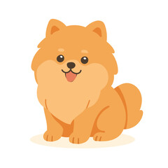 A cheerful pomeranian spitz sits comfortably with its fluffy coat and bright eyes, exuding joy and playfulness in a warm, inviting room.