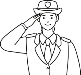 a saluting policewoman drawn on a line