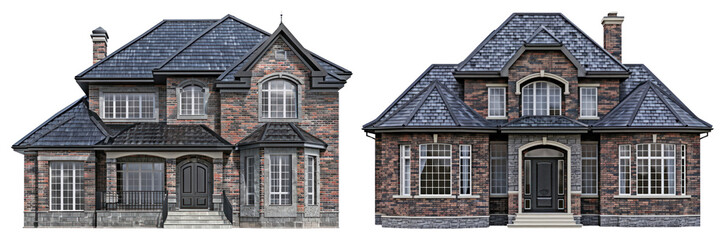 PNG Elegant brick residential architecture, element set on transparent background