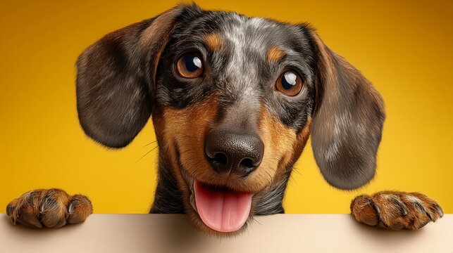 Playful Dachshund Puppy Looking Over Edge