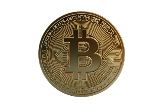 Shiny golden coin on black, letter B center, round