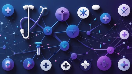 Healthcare Network Connected Medical Icons and Stethoscope Illustration