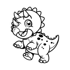 fun cute triceratops dinosaur cartoon character isolated drawing line style sketch classic vintage design illustration