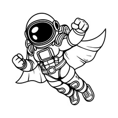 fun flying superhero astronaut cartoon character isolated drawing line style sketch classic vintage design illustration