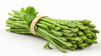 A fresh bunch of vibrant asparagus tied with twine, ready for culinary delights