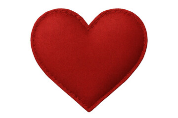 Fototapeta premium Soft red plush heart with visible stitching symbolizing romantic feelings, highlighting emotional connection for love-related designs