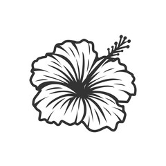 Naklejka premium Black and White Hibiscus - Elegant Outline Drawing 