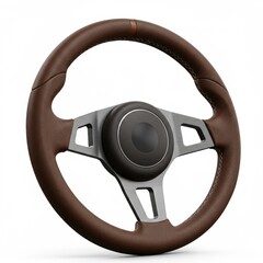 Brown Leather Steering Wheel with Silver Accents