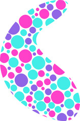 A smooth, curved 'C' shape filled with dots that create a textured and stylized colorful look.