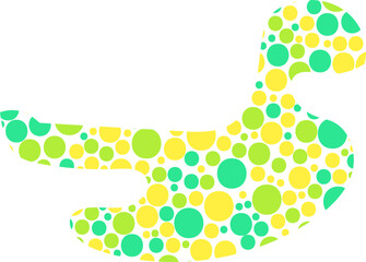 Irregular, abstract shape with smooth curves, filled with small colored dots.