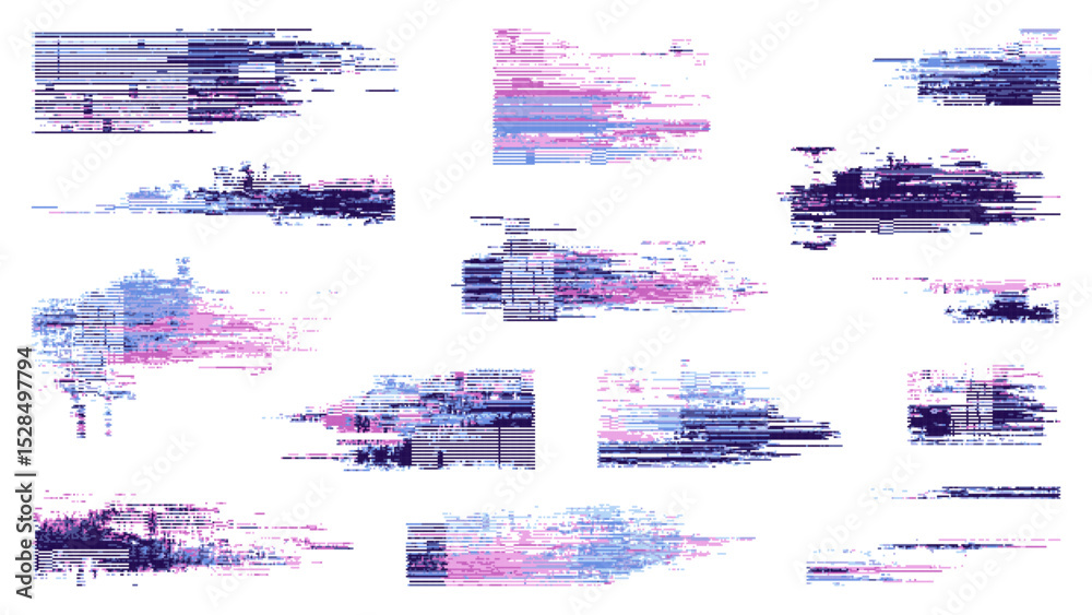 Poster Abstract glitch effect isolated on white. Digital signal error. Modern vector background element design pattern. Vector graphics.